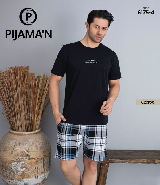 Pijaman 6175-4 Erkek Penye Kısakol Şortlu Takım