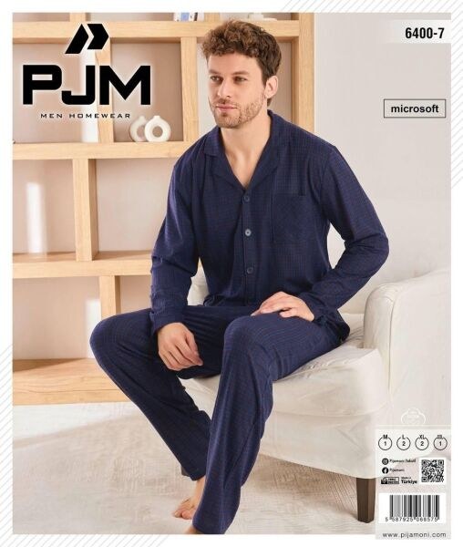 Pjm 6400-7 Erkek Önü Düğmeli Penye Pijama Takım