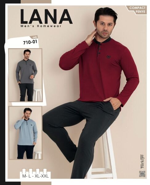 Lana 710-01 Erkek Hakim Yaka Garnili Pijama Takımı