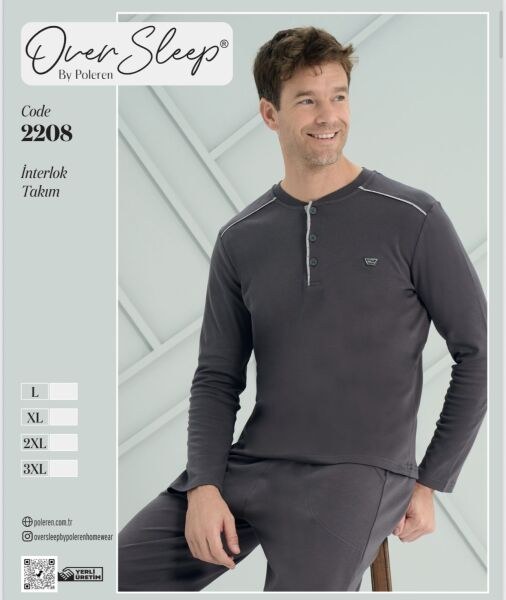 Over Sleep 2208 Erkek İnterlok Battal Pijama Takım