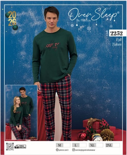 Over Sleep 2252 Erkek Eşli Yılbaşı Pijama Takım