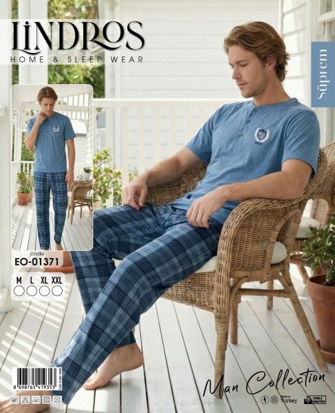 Lindros 01371 Erkek Süprem Kısa Kol Pijama Takımı