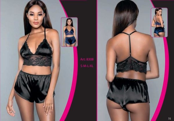 For Dreams 8308 Saten Bralet Sütyen Şort Takım