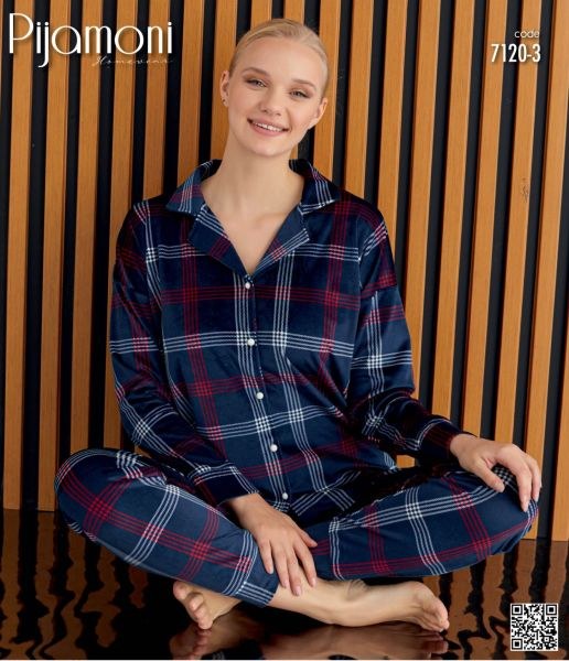 Pijamoni 7120-03 Fransız Kadife Düğmeli Pijama Tk