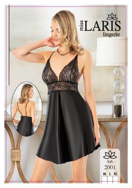 Miss Laris 2001 Saten Kısa Gecelik Siyah