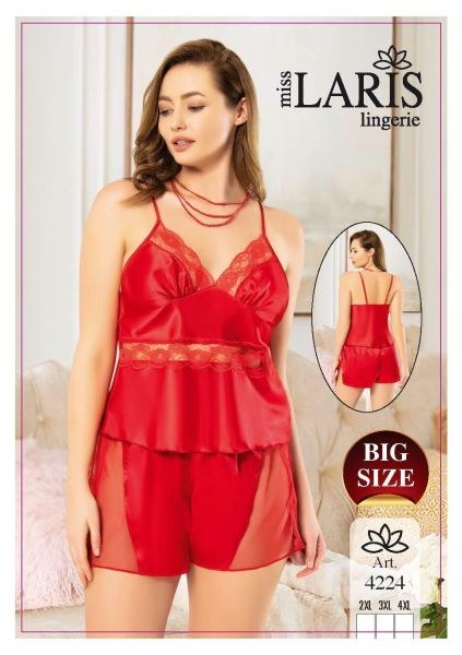 Miss Laris 4224 Big Size Saten Şort Takım Kırmızı