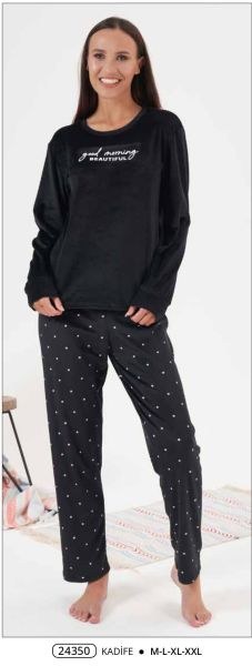 Estiva 24350 Bayan Kadife Desenli Pijama Takım