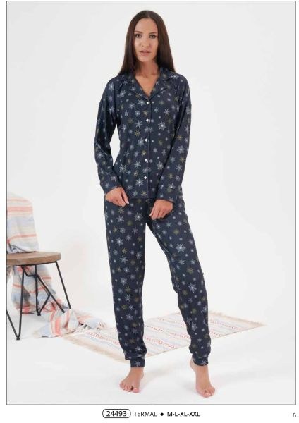 Estiva 24493 Bayan Termal Ön Düğmeli Pijama Takım