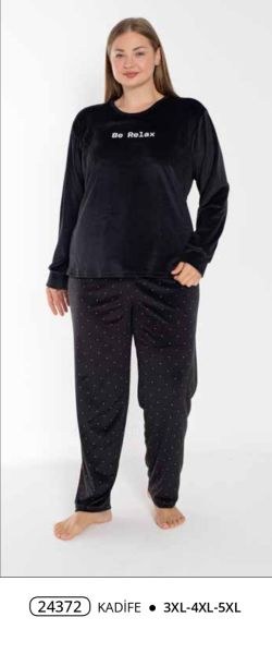 Estiva 24372 Bayan Kadife Battal Pijama Takım