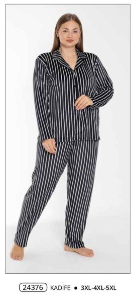 Estiva 24376 Bayan Kadife Battal Ön Düğ.Pijama Tk