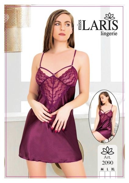 Miss Laris 2090 Saten Kısa Gecelik Mürdüm