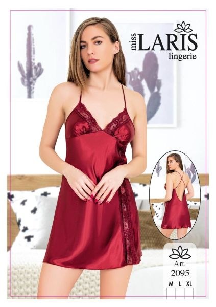 Miss Laris 2095 Saten Kısa Gecelik Bordo