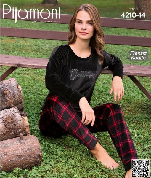 Pijamoni 4210-14 Yeni Fransız Kadife Pijama Takım