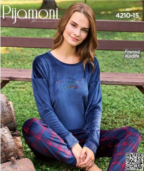 Pijamoni 4210-15 Yeni Fransız Kadife Pijama Takım