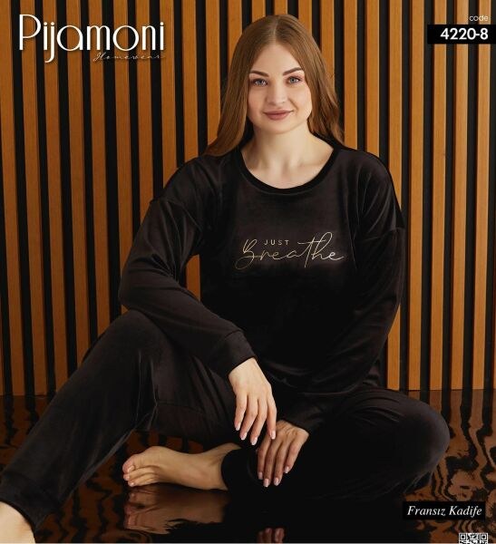 Pijamoni 4220-8 Fransız Kadife Bttl Pijama Takım