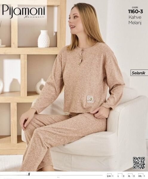 Pijamoni 1160-3 Bayan Selanik 3 Düğme Pijama Takım