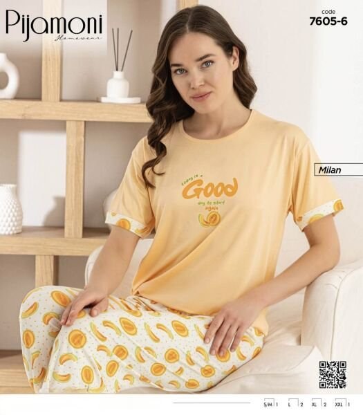 Pijamoni 7605-6Y Bayan Kısa Kol Milan Pijama Tkm