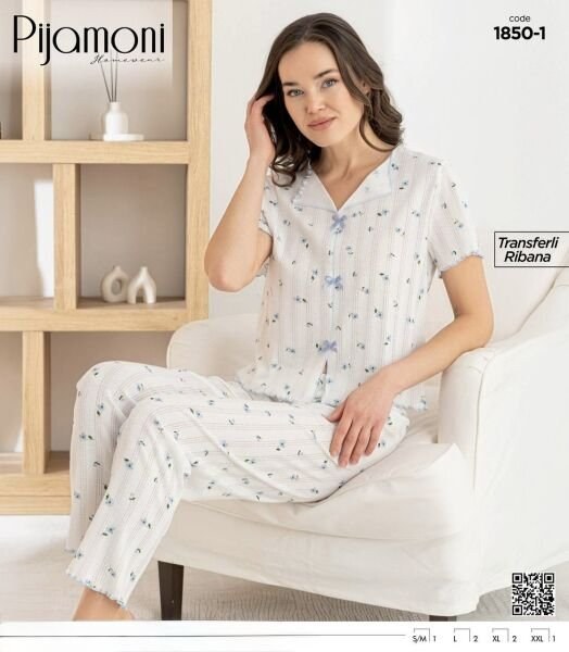 Pijamoni 1850-1 Bayan Kısa Kol Pijama Takım