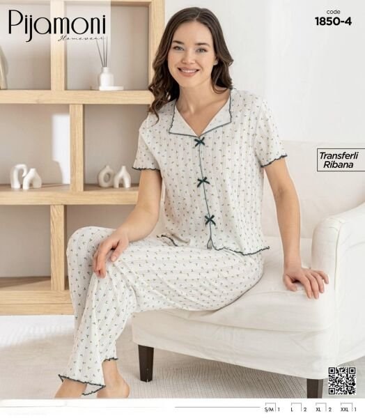 Pijamoni 1850-4 Bayan Kısa Kol Pijama Takım