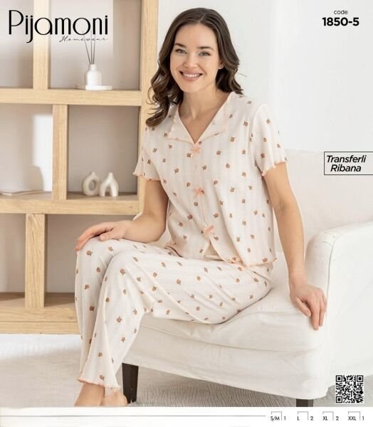 Pijamoni 1850-5 Bayan Kısa Kol Pijama Takım