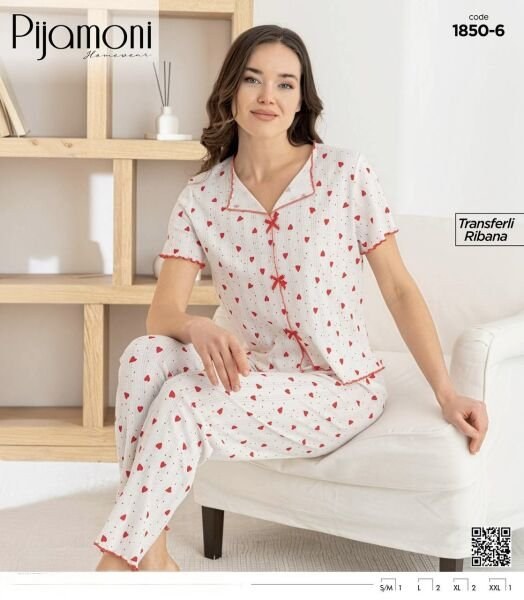 Pijamoni 1850-6 Bayan Kısa Kol Pijama Takım