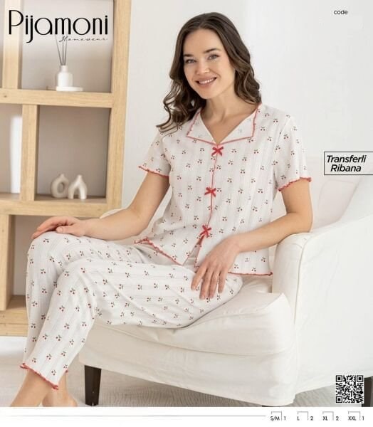 Pijamoni 1850-8 Bayan Kısa Kol Pijama Takım