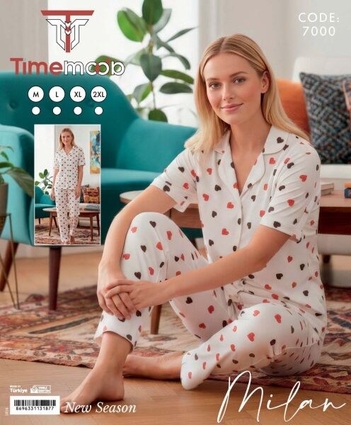 Time Moda 7000 Milan Gömlek Kısa Kol Pijama Takım