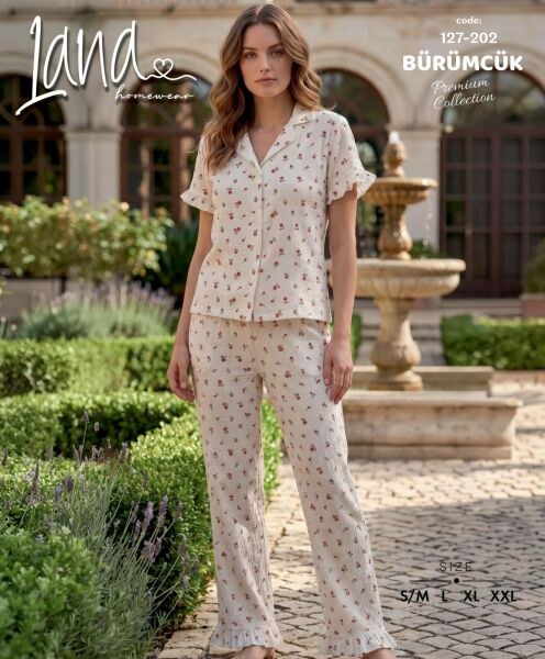 Lana 127-202 Bürümcük Gömlek Kısa Kol Pijama Tk