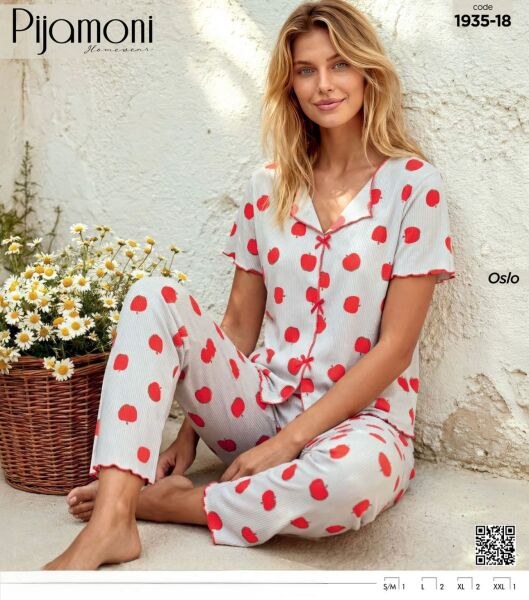 Pijamoni 1935-18 Bayan Kısa Kol Oslo Pijama Tkm