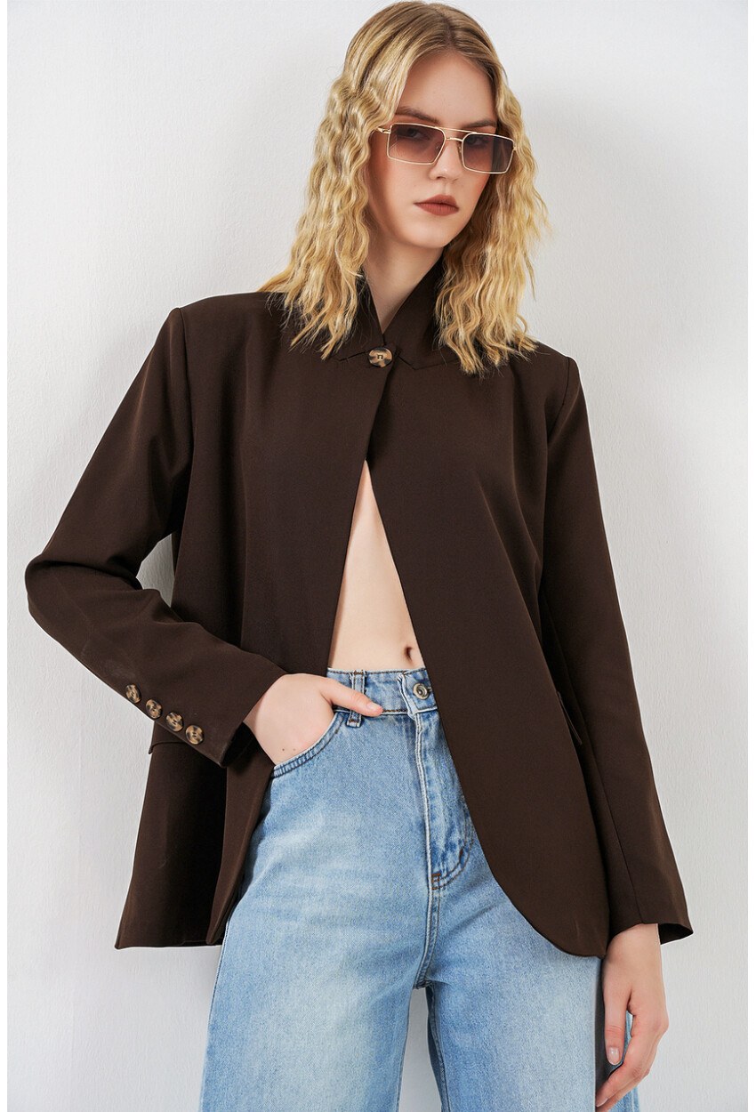 Kadın Tek Düğmeli Oversize Blazer Ceket 0749