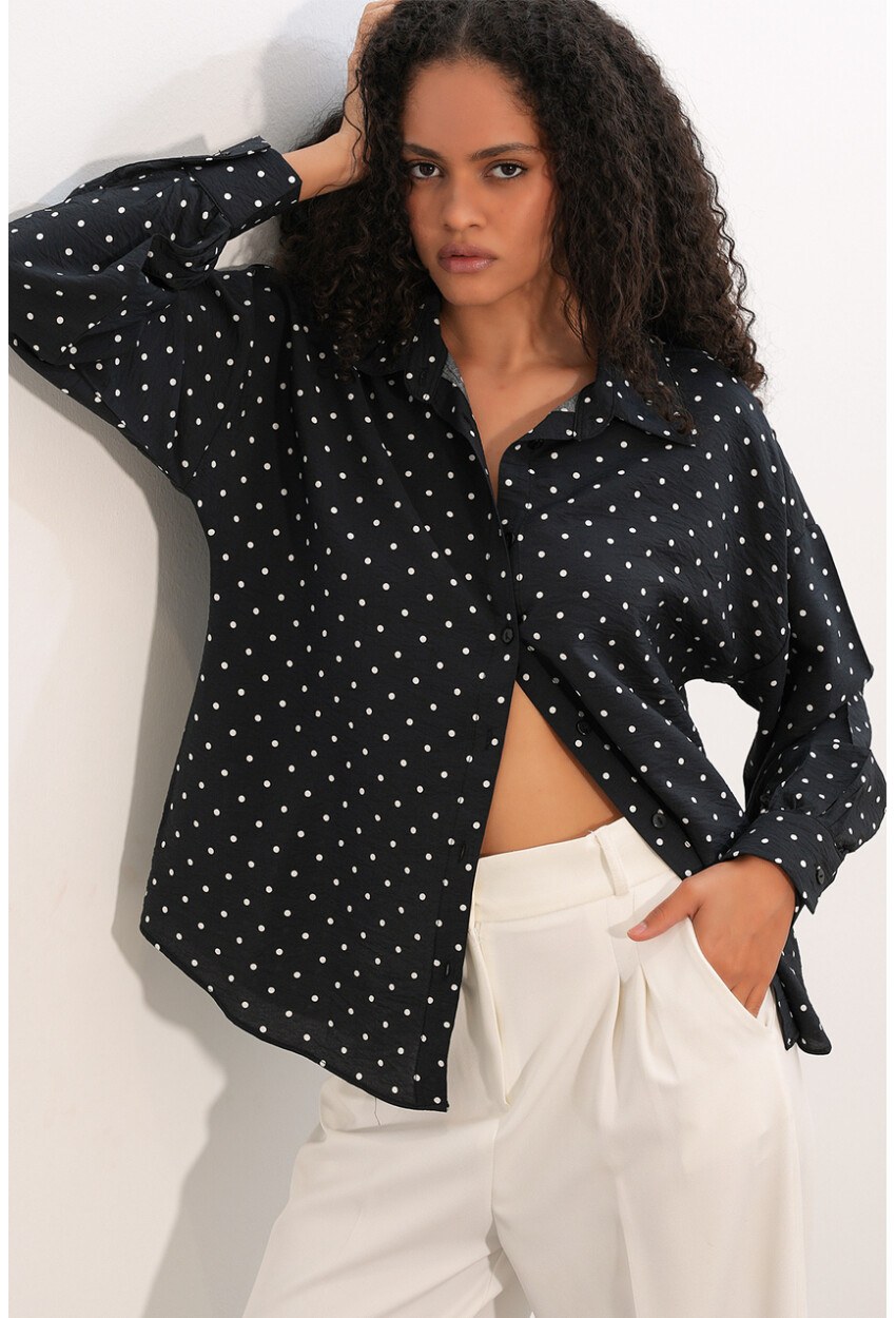 Kadın Oversize Puantiyeli Gömlek 20392
