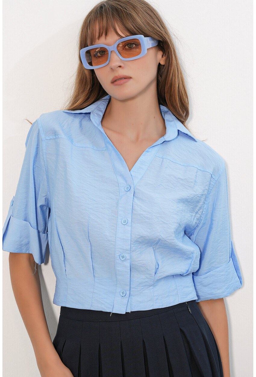 Kadın Crop Oversize Gömlek 20390