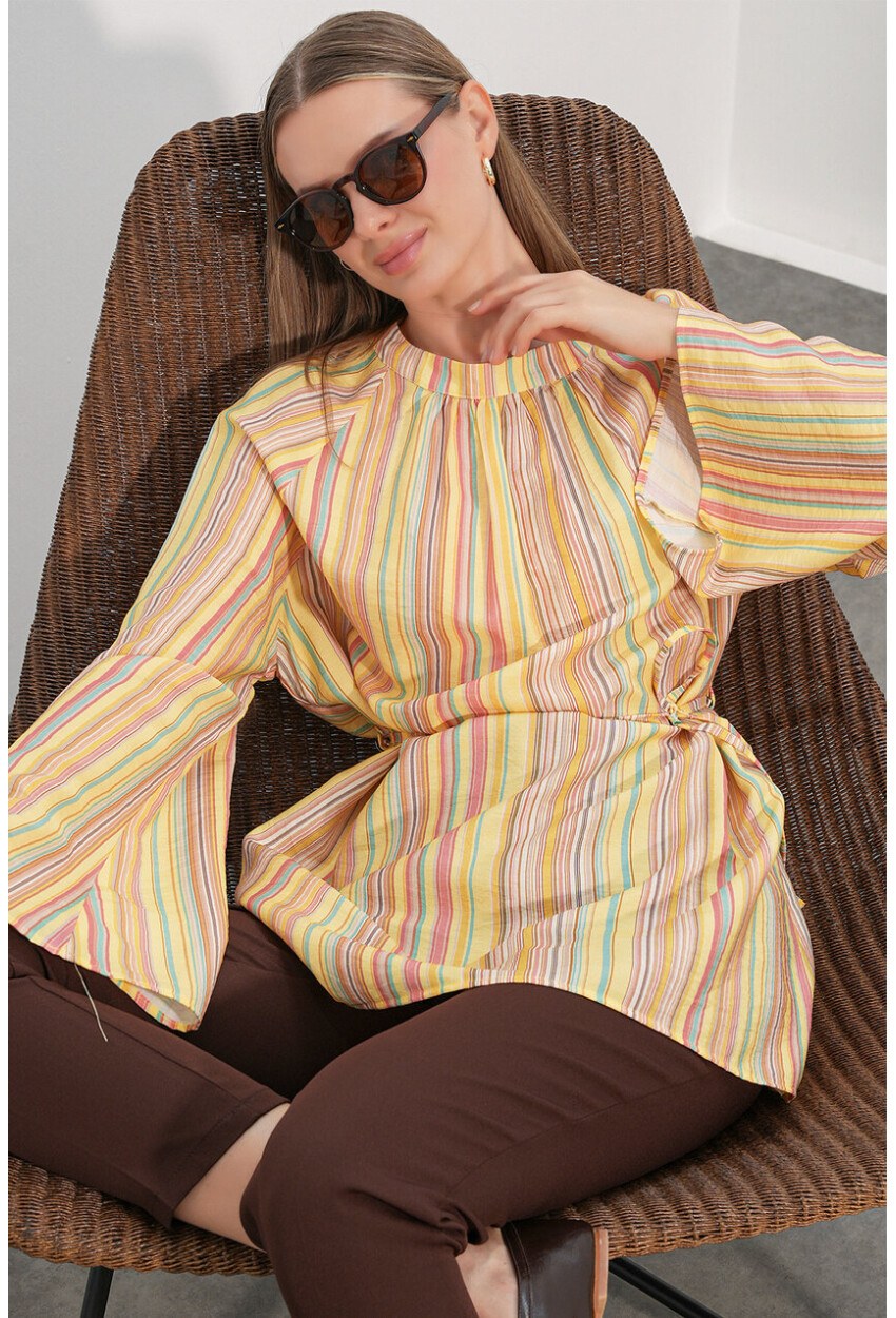 Kadın Çizgili Bağcıklı Oversize Tunik 50009