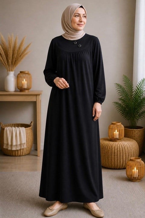 Begonya Ay Yaka Anne Elbise - Siyah