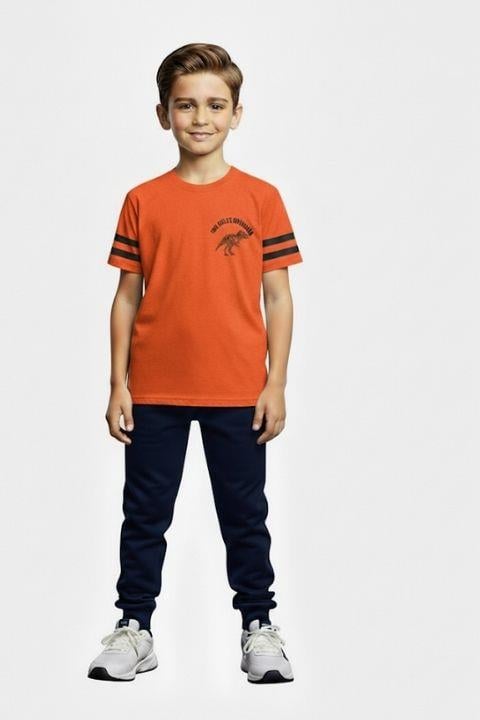 Tarık Erkek Çocuk Dinazor Baskılı Penye Likralı Pijama Takımı