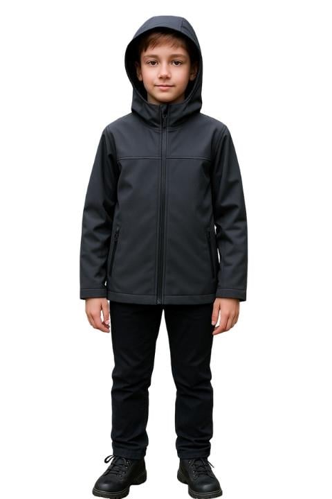 Softshell Yağmur Rüzgar Geçirmez Erkek Çocuk Mont-Antrasit