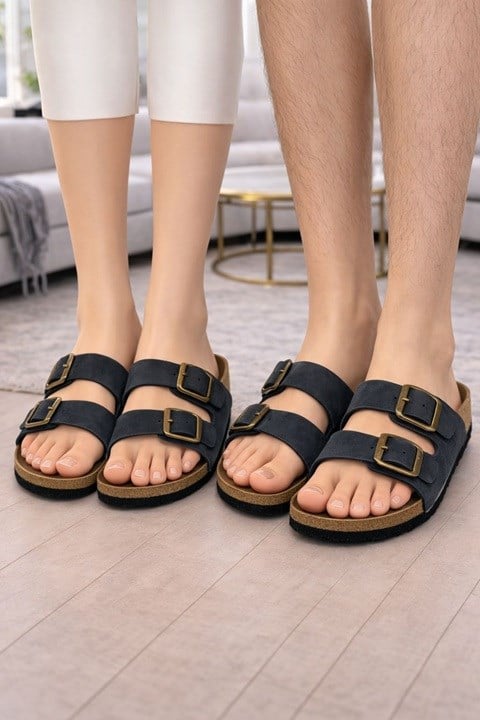 Unisex Tokalı Terlik - Siyah