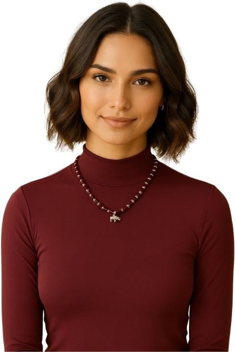 Filli Taşlı Kolye - Bordo