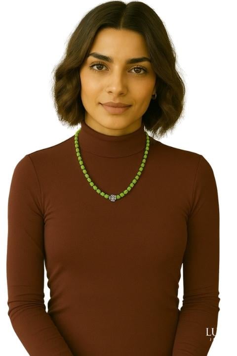 Çiçekli Taşlı Kolye - Yeşil