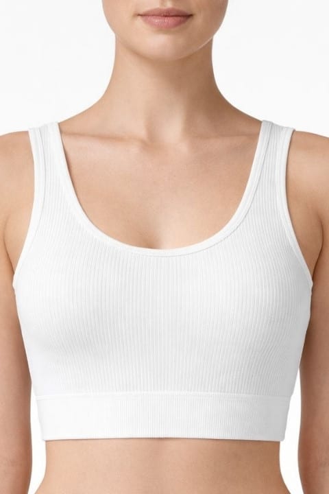 Form Angel 5700 Kadın Kalın Askılı Pedsiz Fitilli Crop Fit Büstiyer - Beyaz