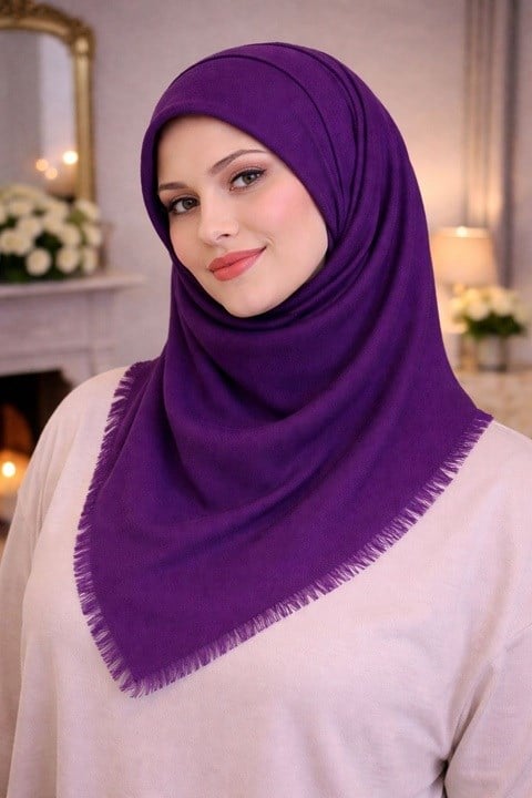 Düz Flamlı Eşarp - Mor