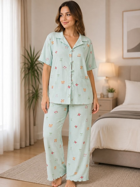 Kadın Viskon Kaşkorse Kurdeleli Kısa Kol Pijama Takımı